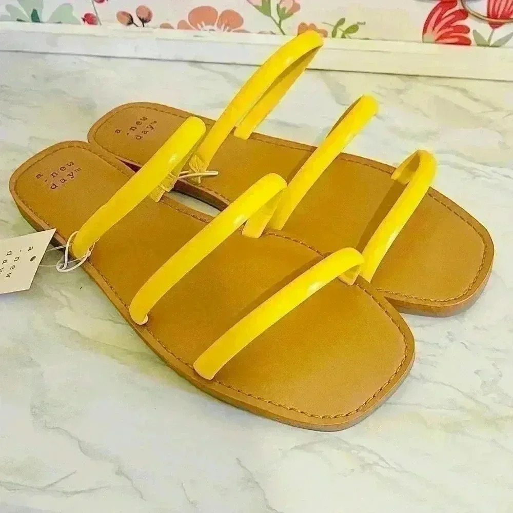 Women's Wren Triple Strap Sandals Yellow - A New Day - Size 8.5